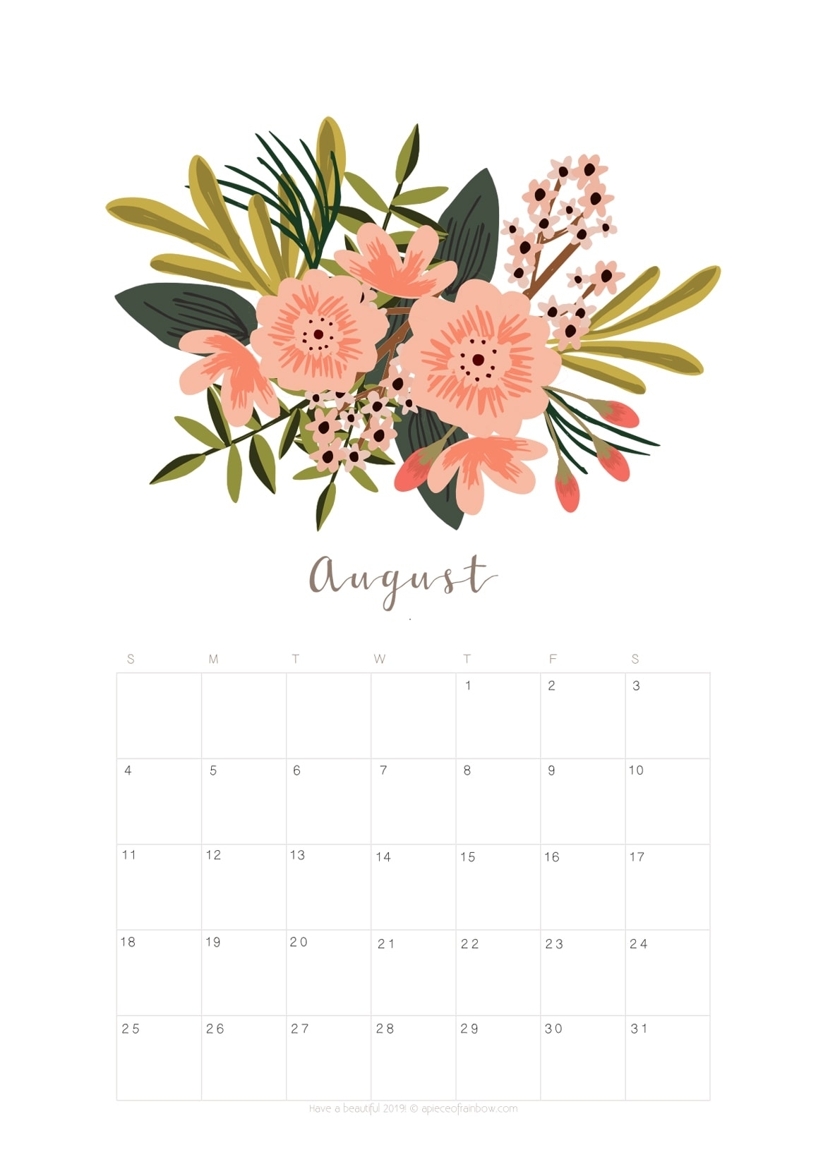 Pretty Calender For Month Of August Best Calendar Example