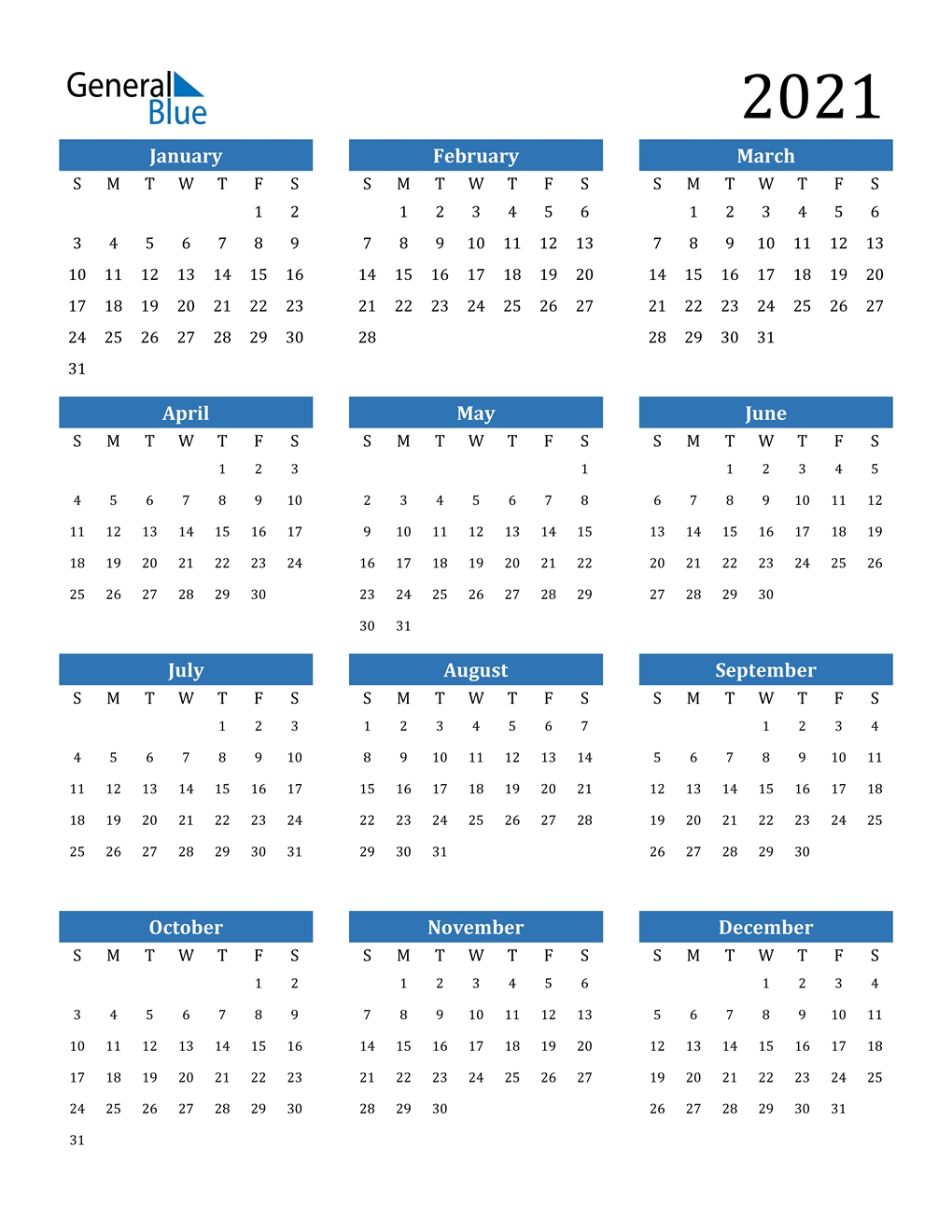 Collect Printable 2021 Calendar