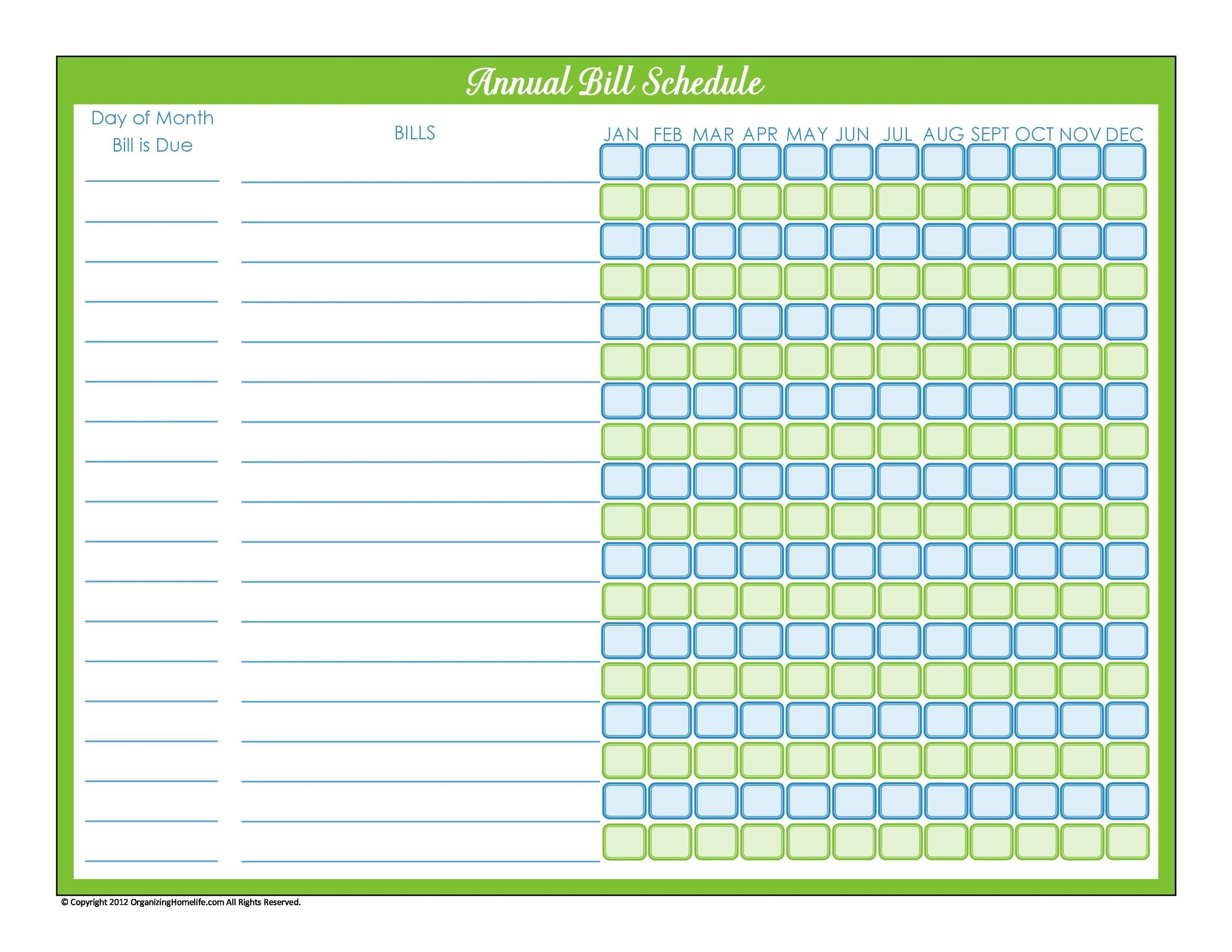 Collect Printable Bill Schedule Monthly