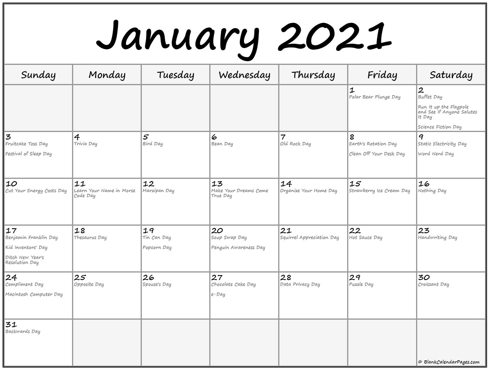 Collect Printable Calendar 2021 National Days