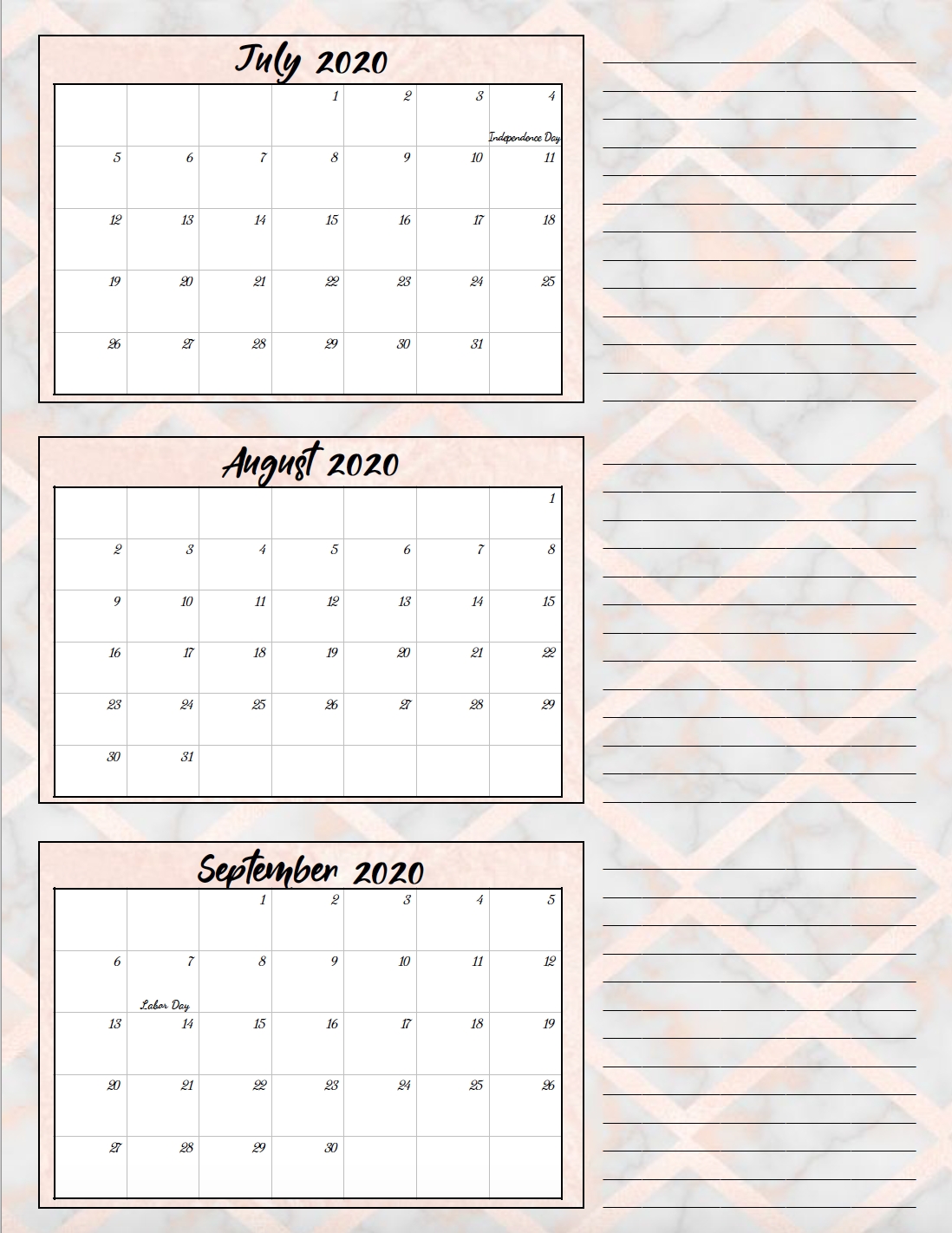 Collect Printable Calendars Fourth Of July Theme