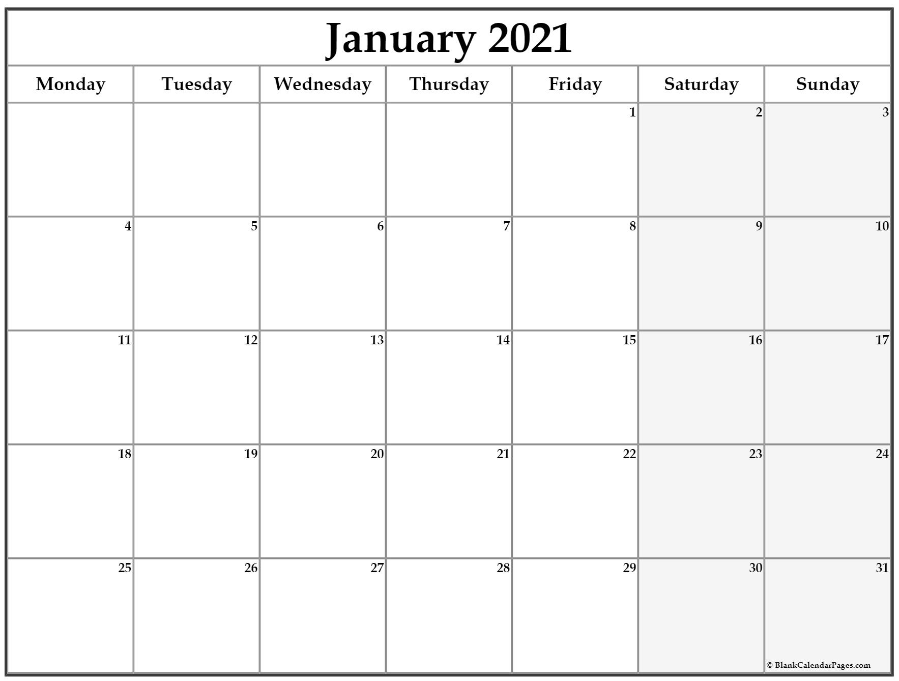 Collect Printable Monday Through Sunday Calendar 2021