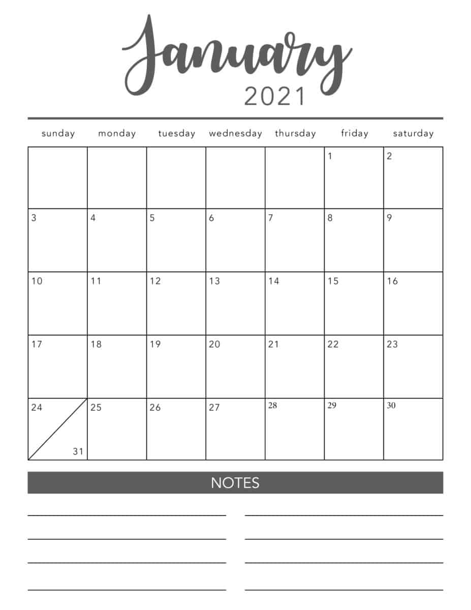 Collect Printable Monthly Calendar 2021