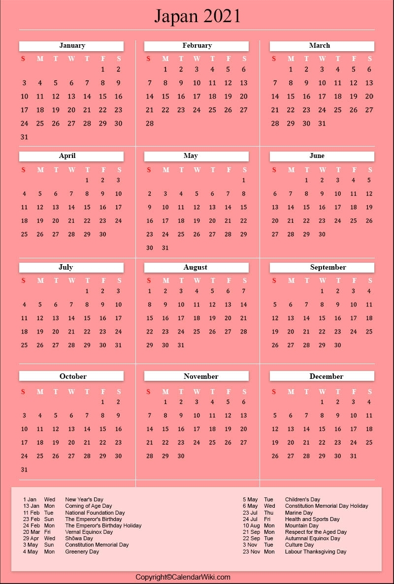 Collect Printable National Calendar 2021