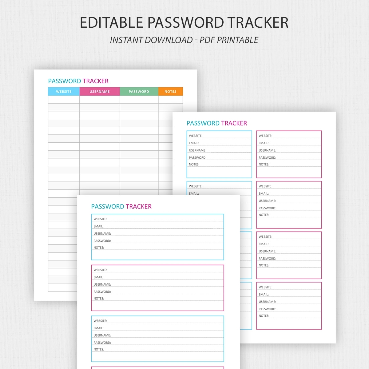 Collect Printable Password Tracker Organizer