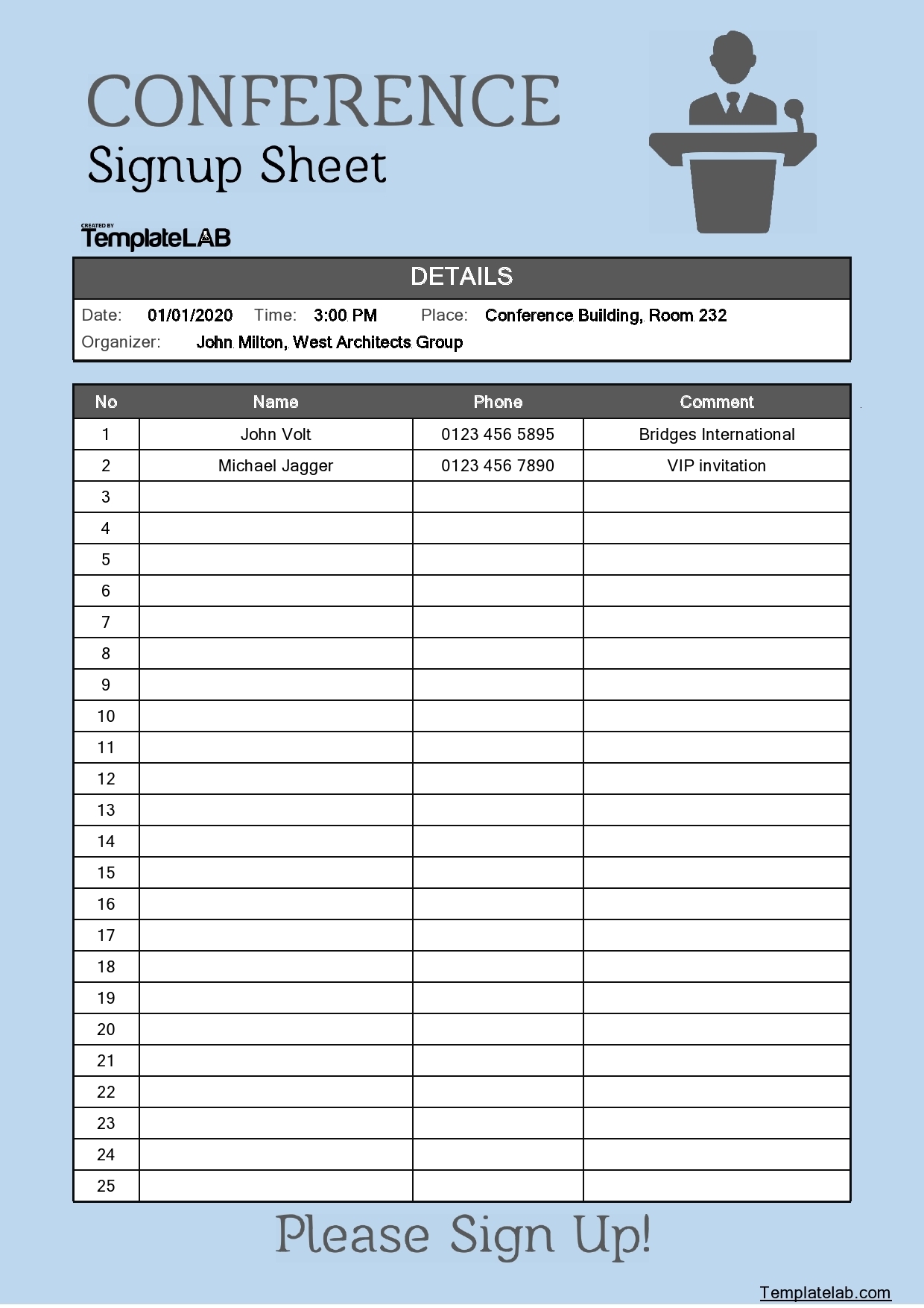 Collect Time Slot Sign Up Sheet Template Excel