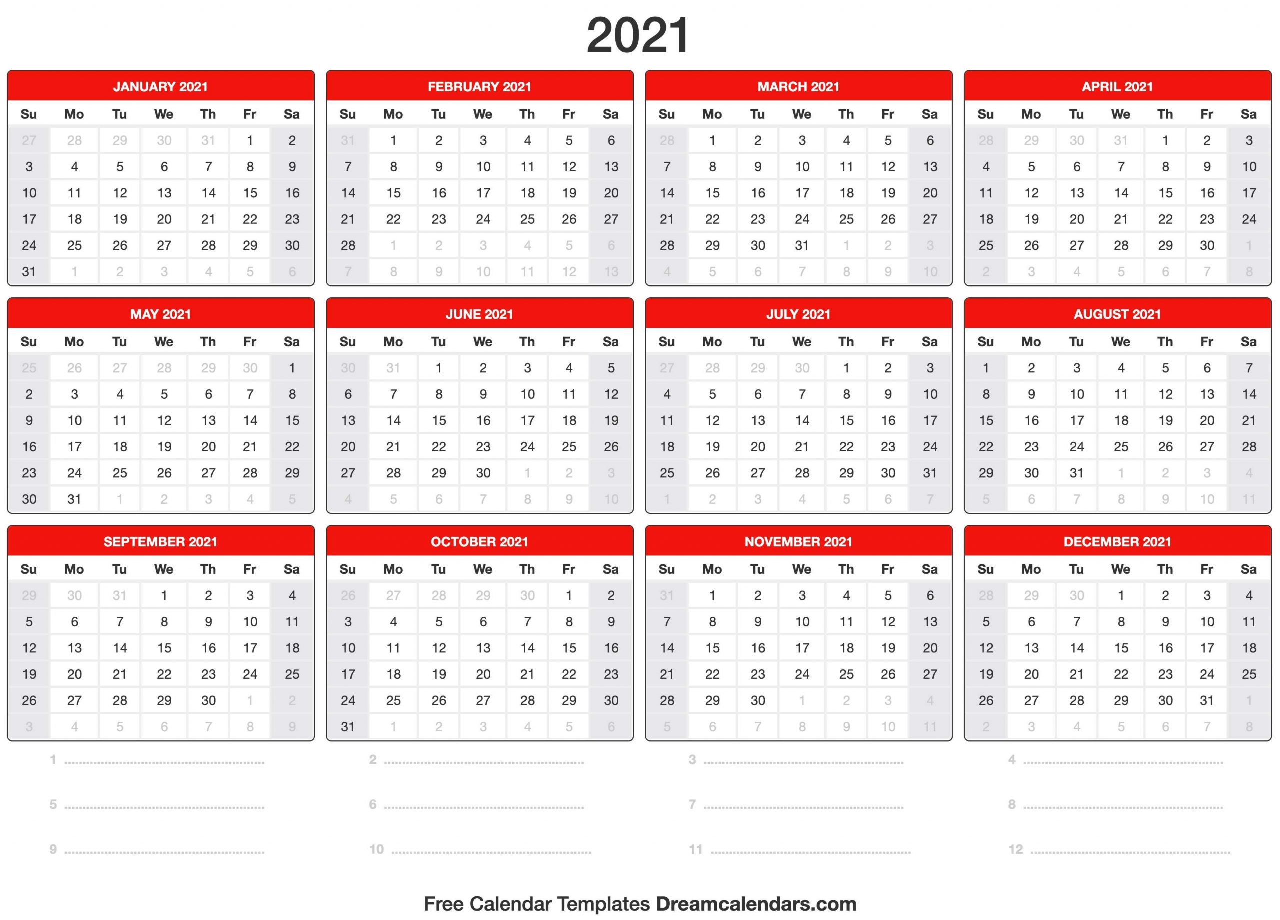 Collect Vacation Calendar 2021 Printable