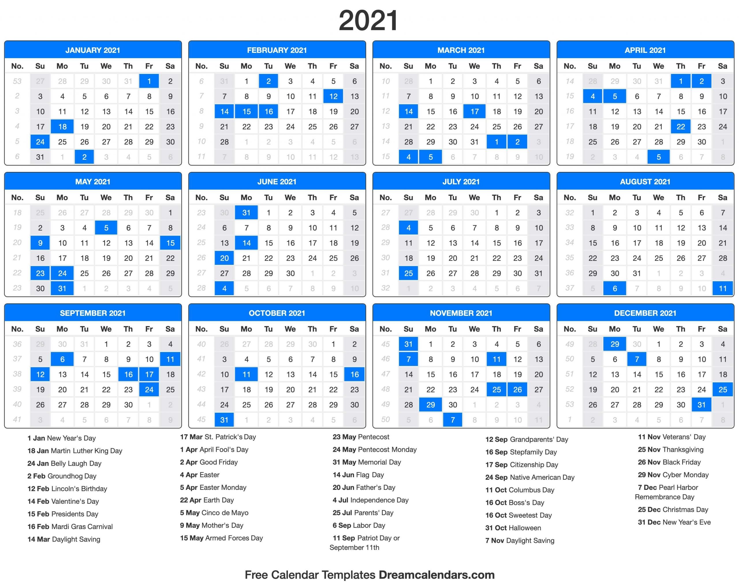 Collect Vacation Calendar 2021 Printable