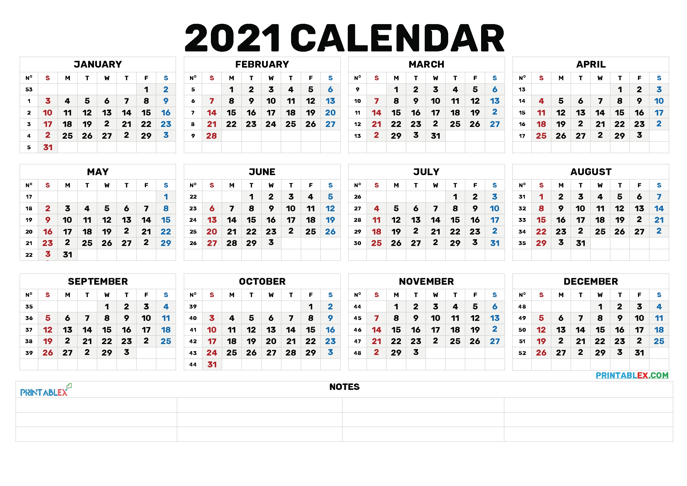 Collect Weekwise Calender 2021