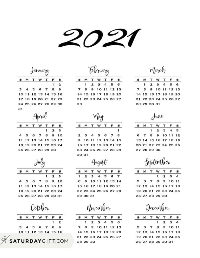 Collect Year At A Glance Calendar 2021 Free Printable