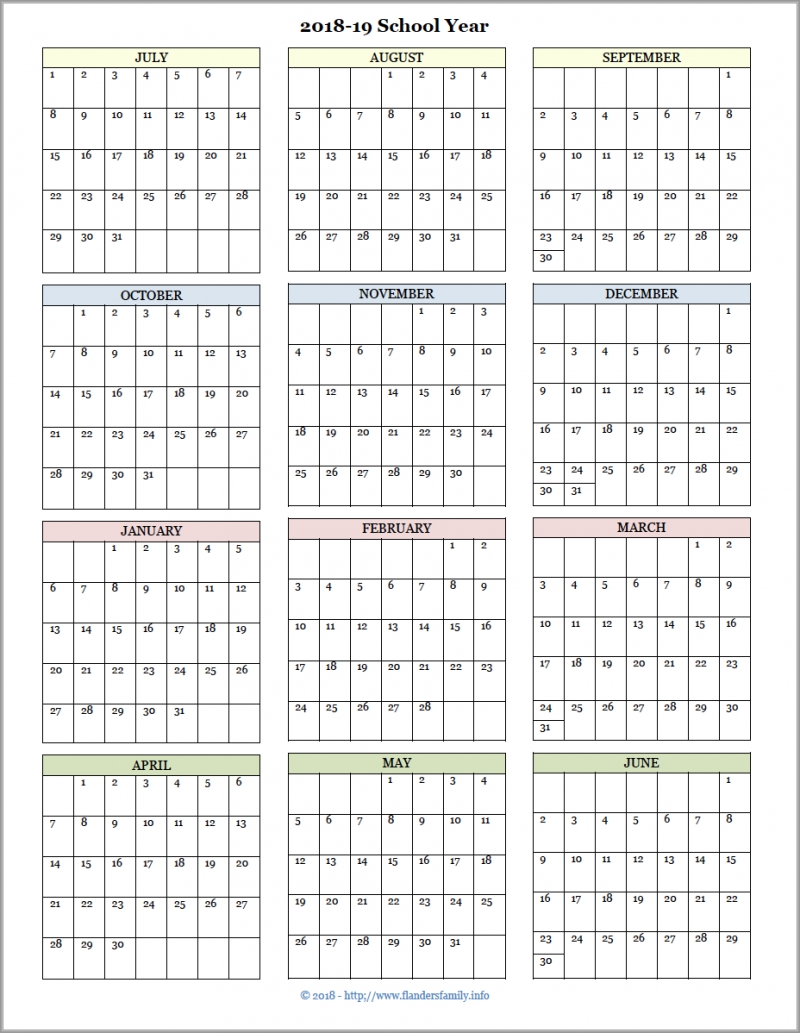 Collect Year At A Glance School Calendar Printable