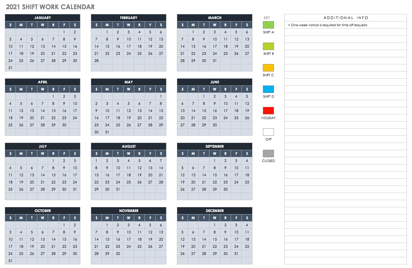 Get 12 Month Calendar Template2021