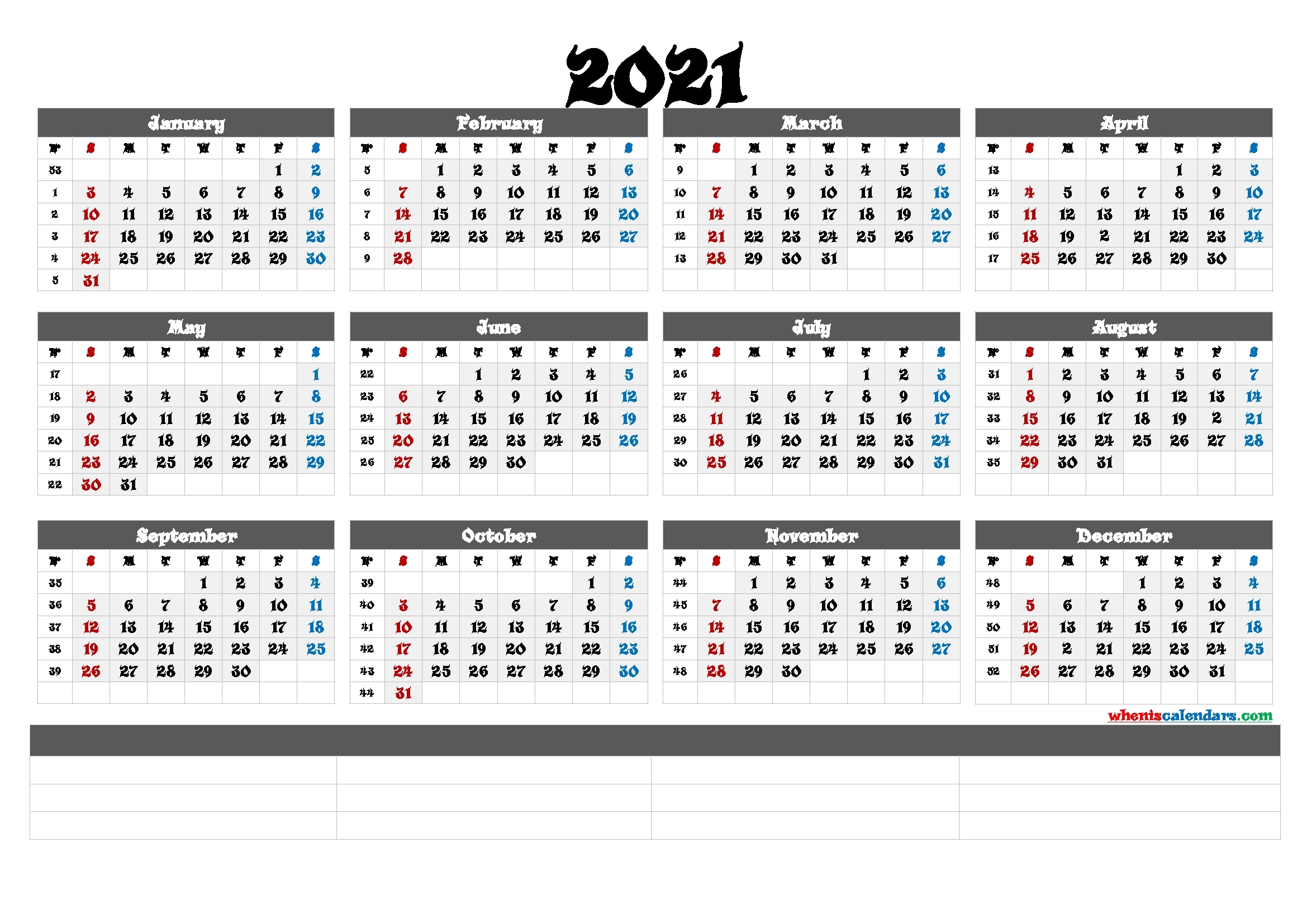Get 2021 Calendar By Week