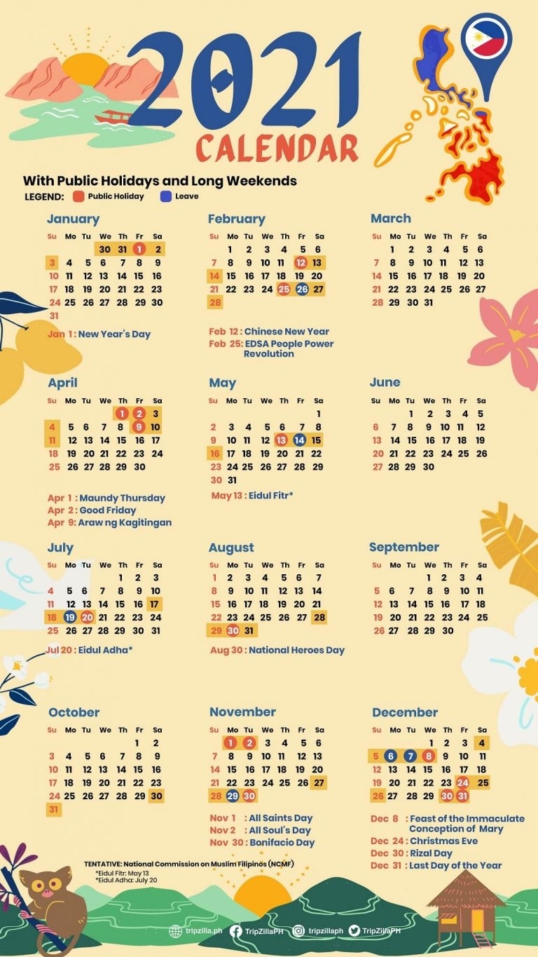 Get 2021 Calendar Philippine Holidays