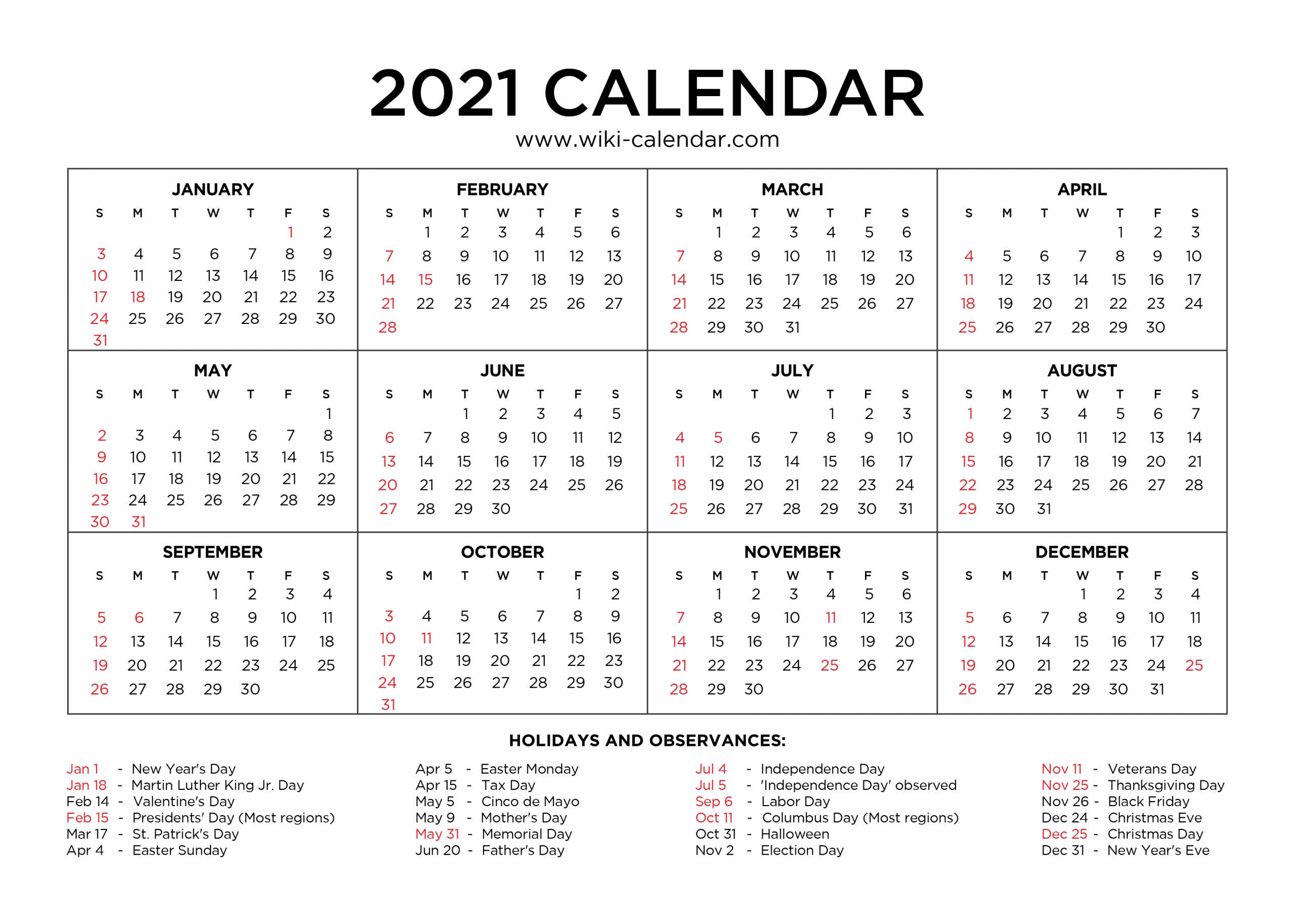 Get 2021 Calendar Printable Free