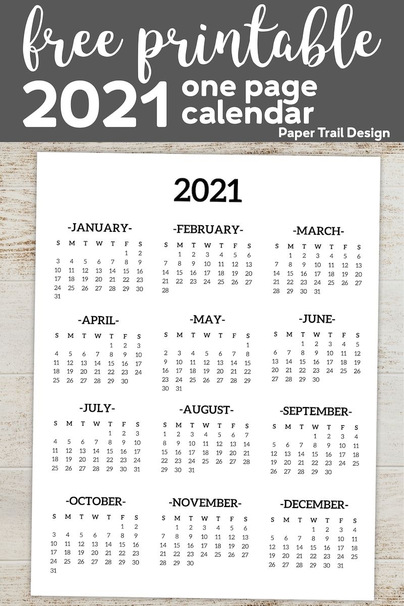Get 2021 Calendar Year At A Glance Printable