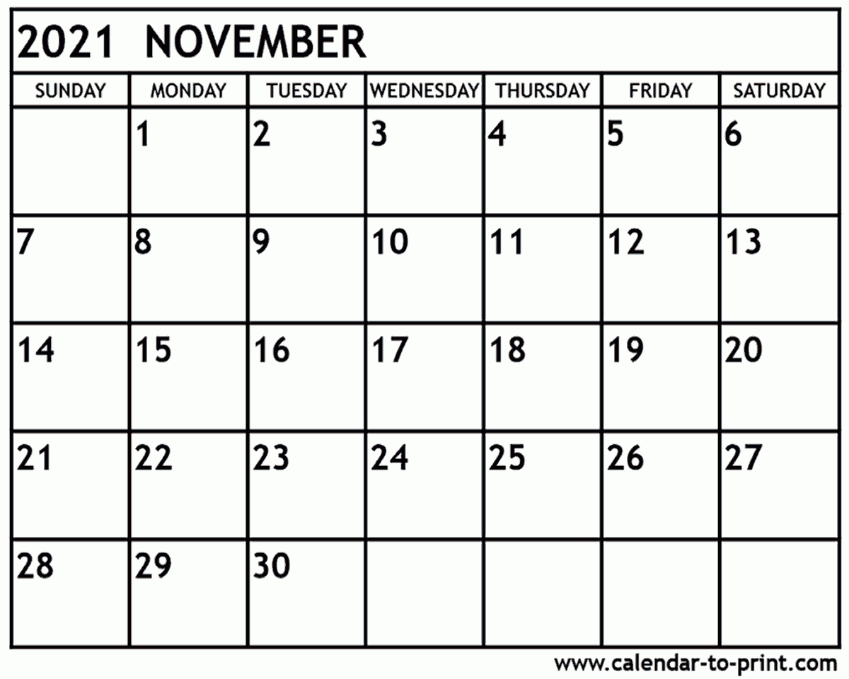 Get 2021 November Calendar Printable Free