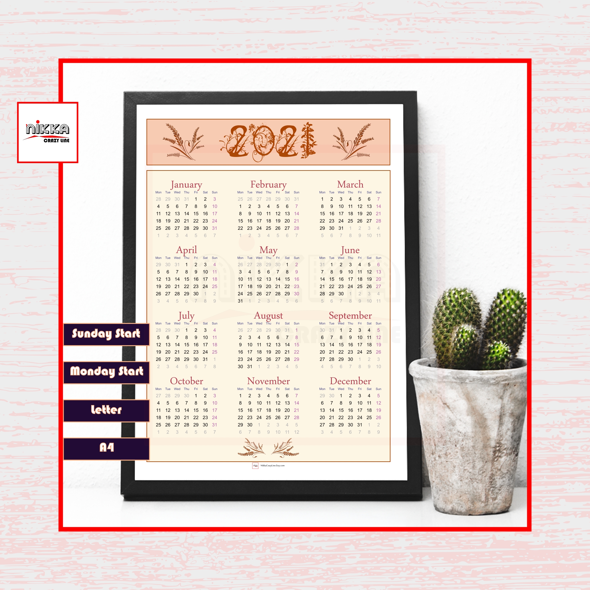 Get 2021 Single Page 8.5X11 Calendar