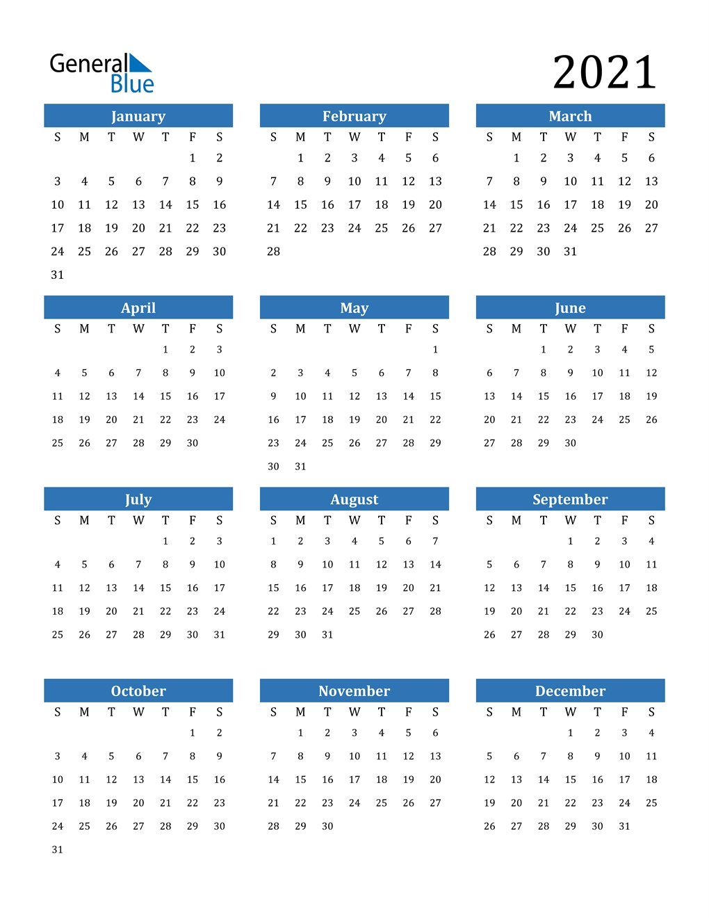 Get 2021 Yearly Calendar Printable Pdf