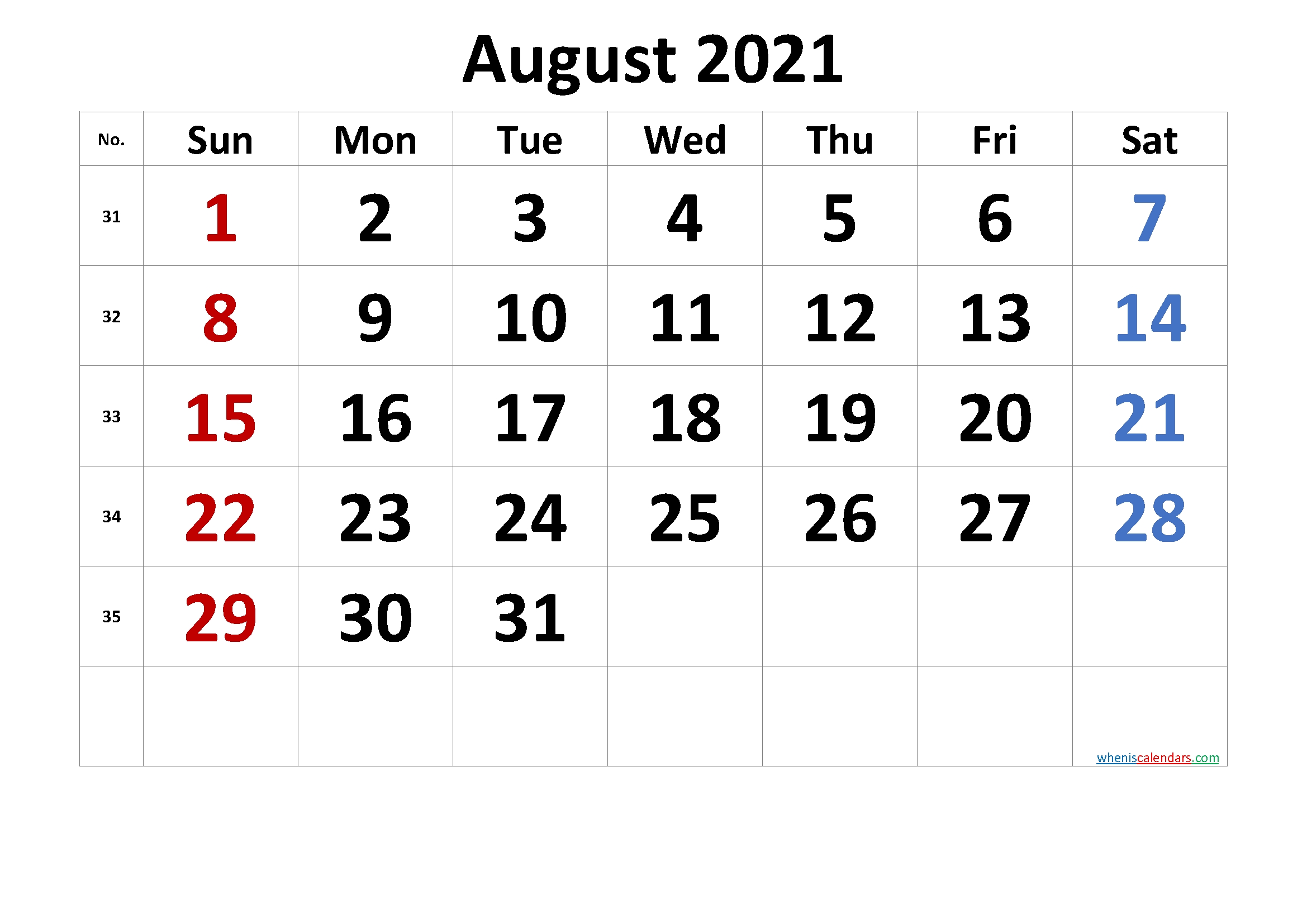 Get August 2021 Coloring Calendars
