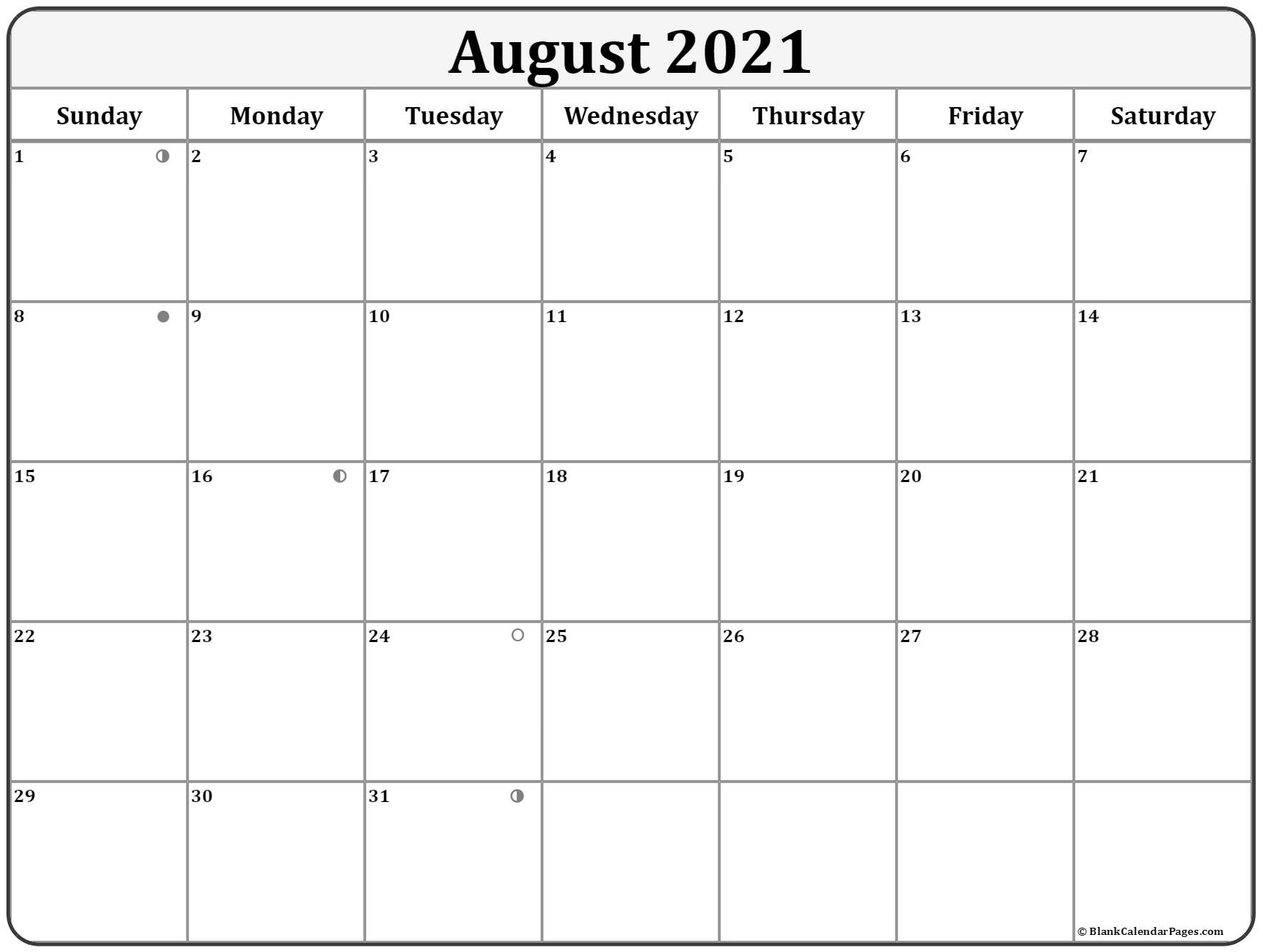 Get August Calendar 2021 With Moon Cycle