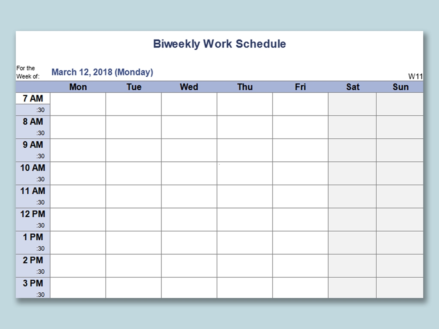 weekly work schedule template printable