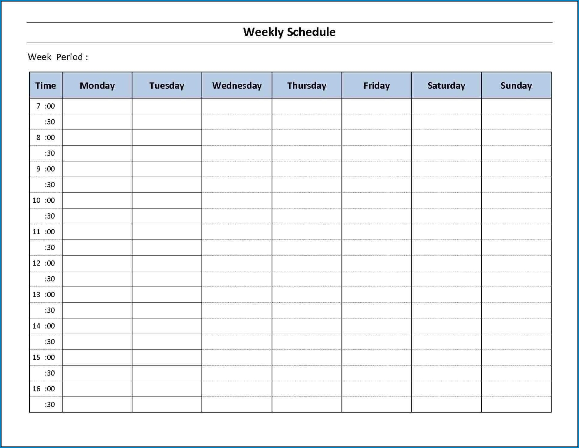 Get Blank 7 Day Week Calendar Template