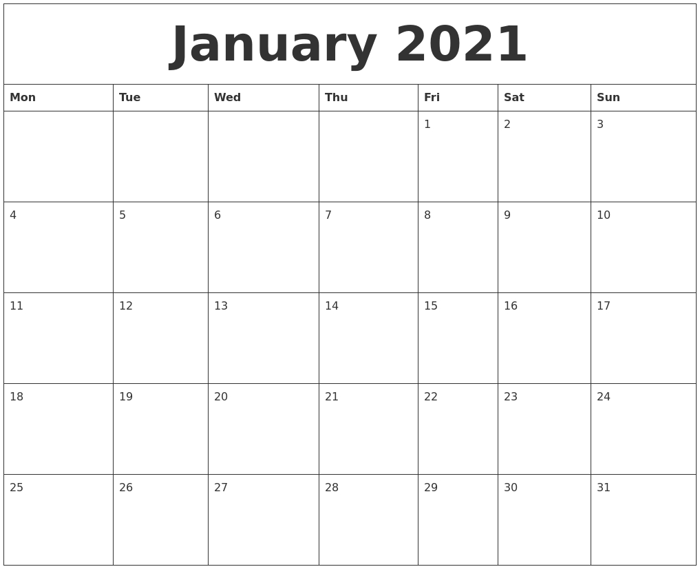 Get Blank Calendar 2021