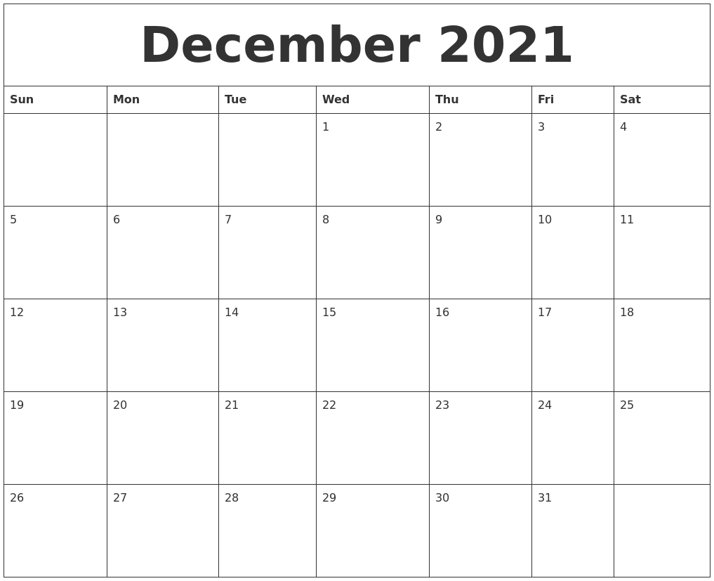Get Calendar 2021 December Printable