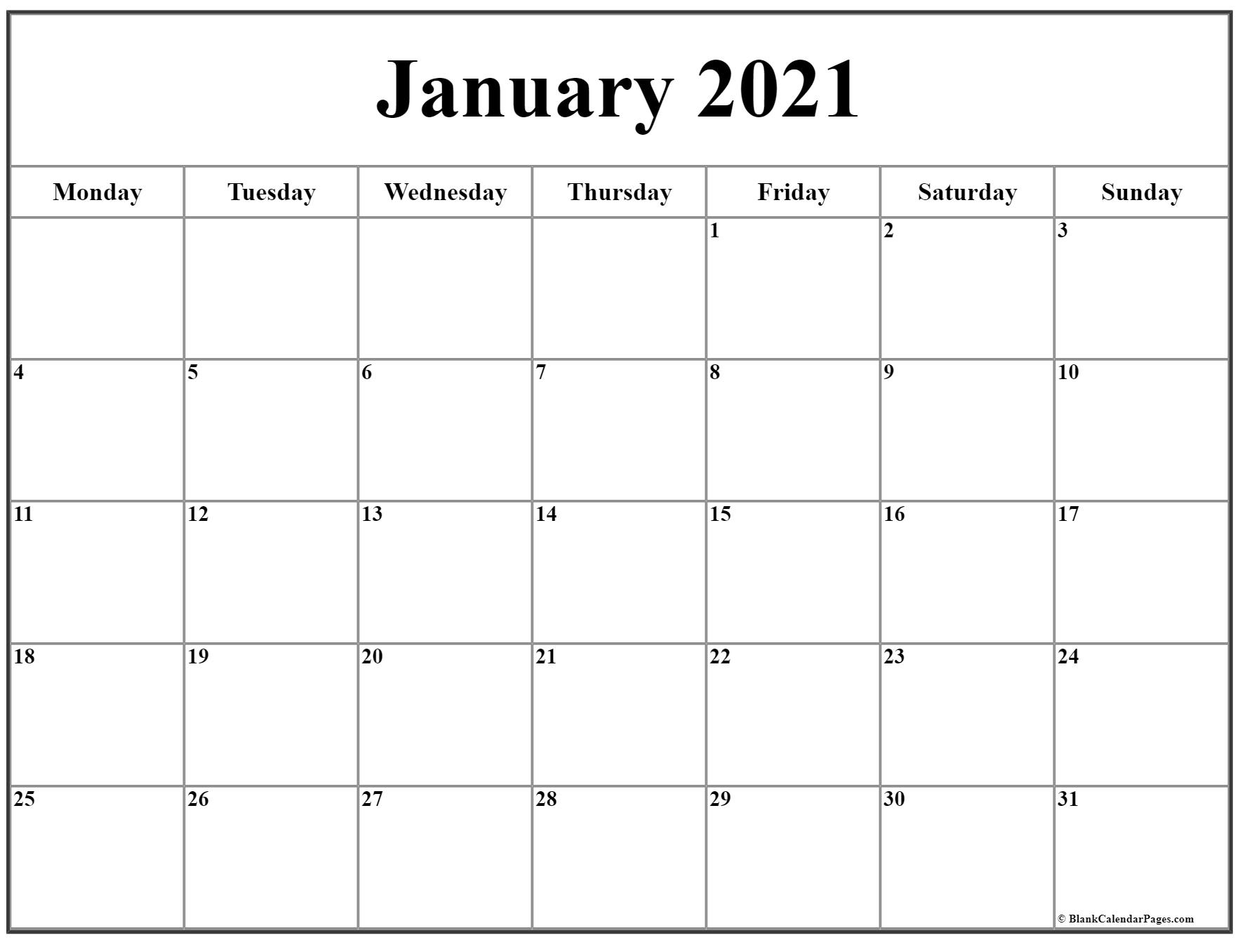 Get Calendar 2021 Monday Thru Sunday