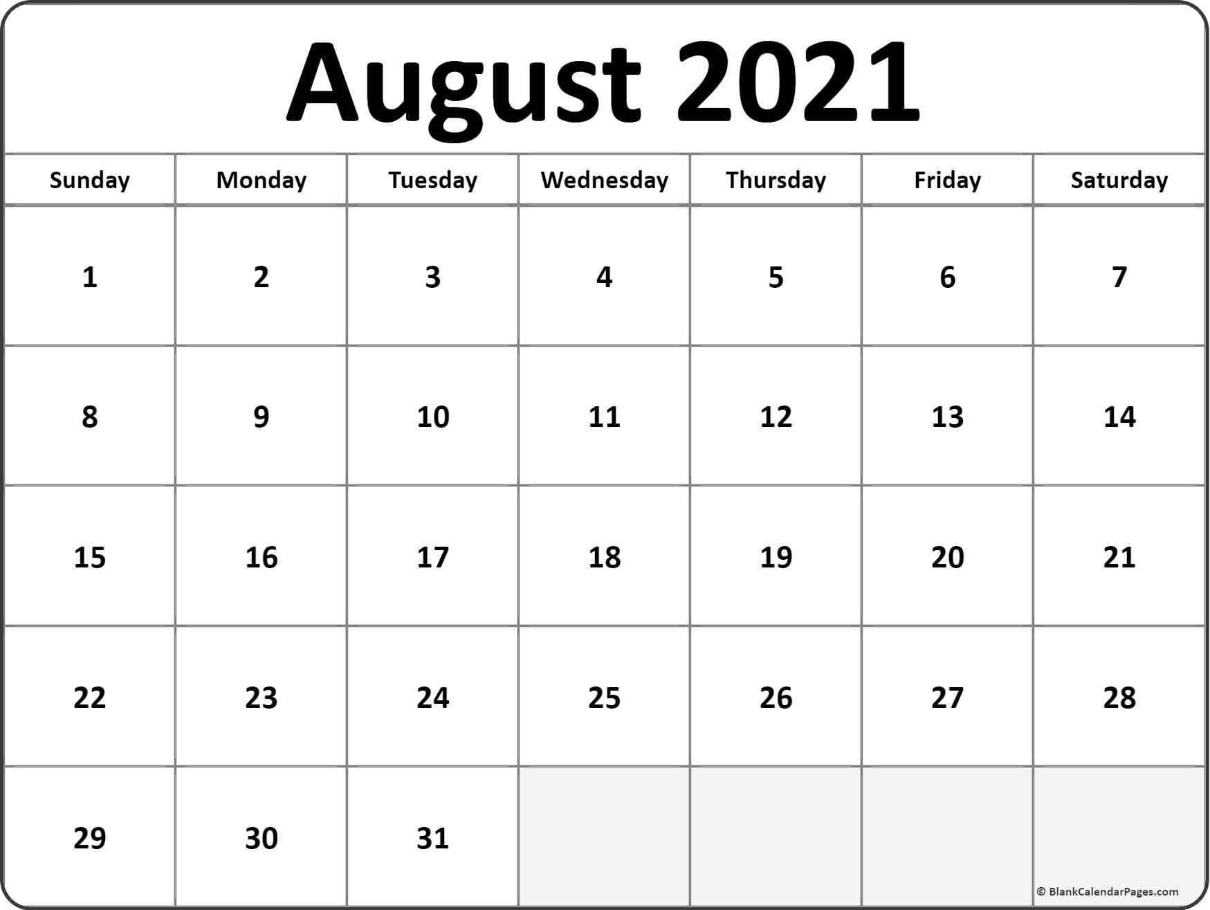 Get Calendar August 2021 Printable