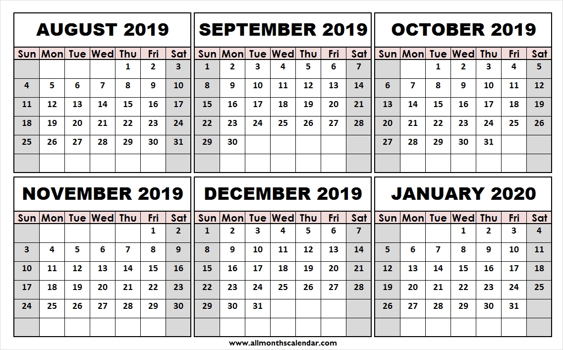 Get Calendar August Through December