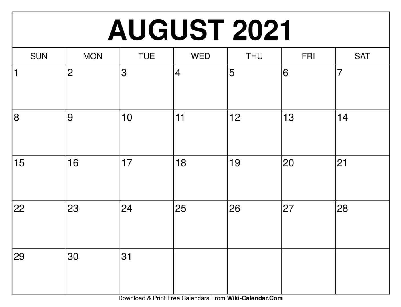 Get Calendar For August 2021 Printable