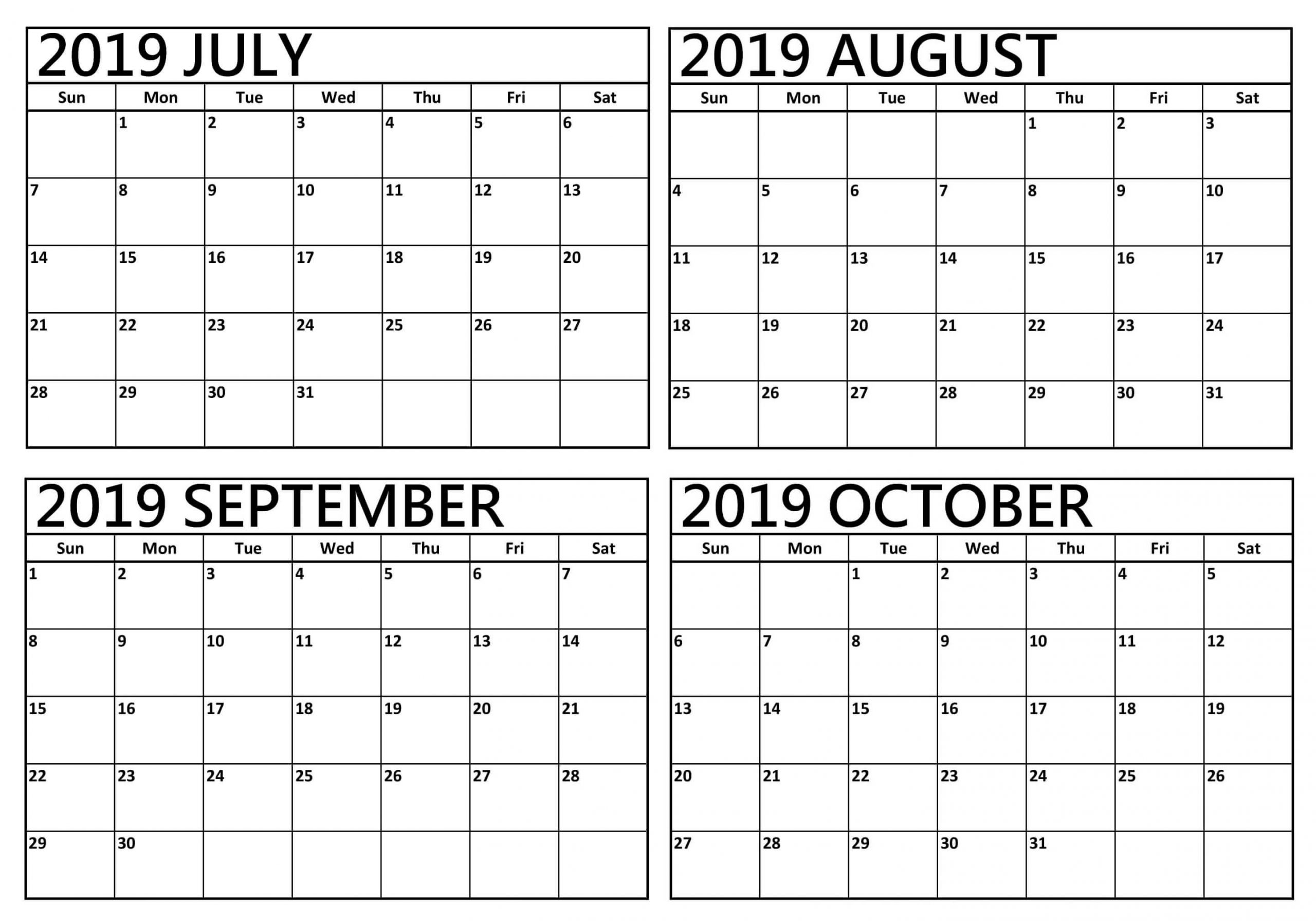 Get Calendar For July August September October
