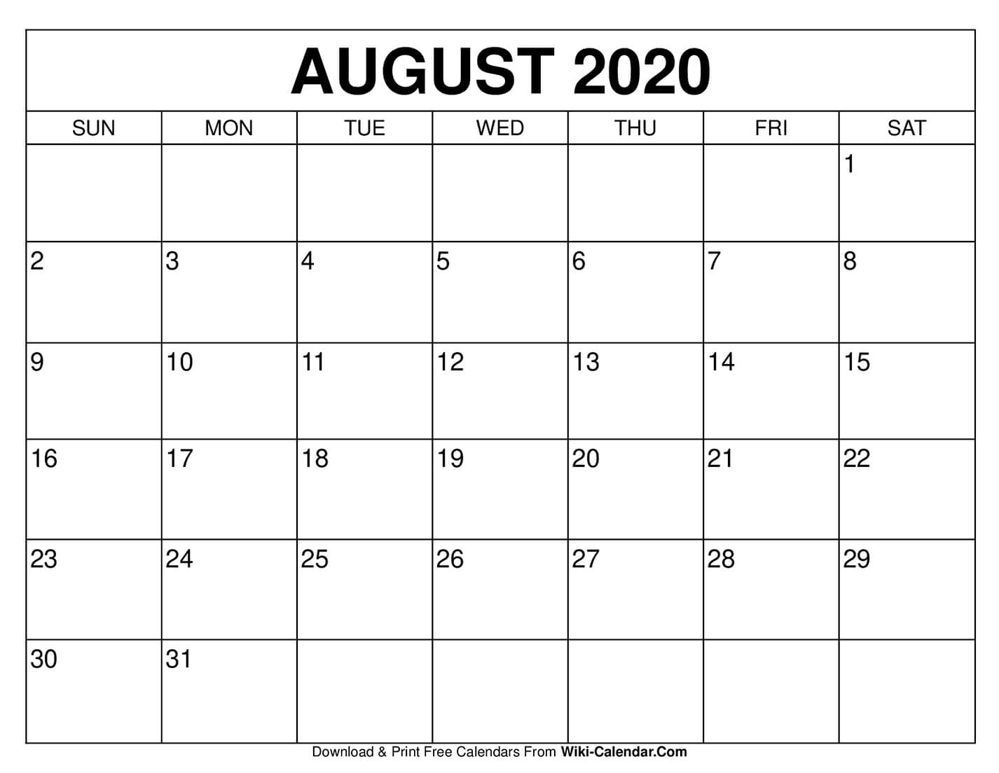 Get Calendar To Print August To Print