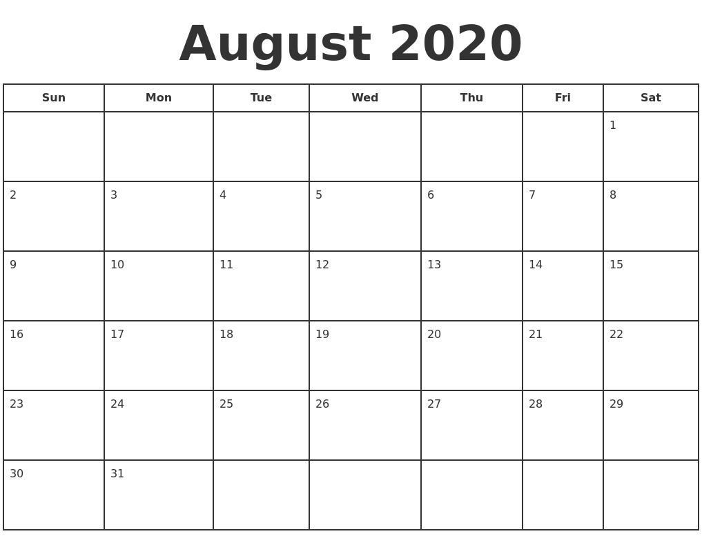 Get Calendar To Print August To Print