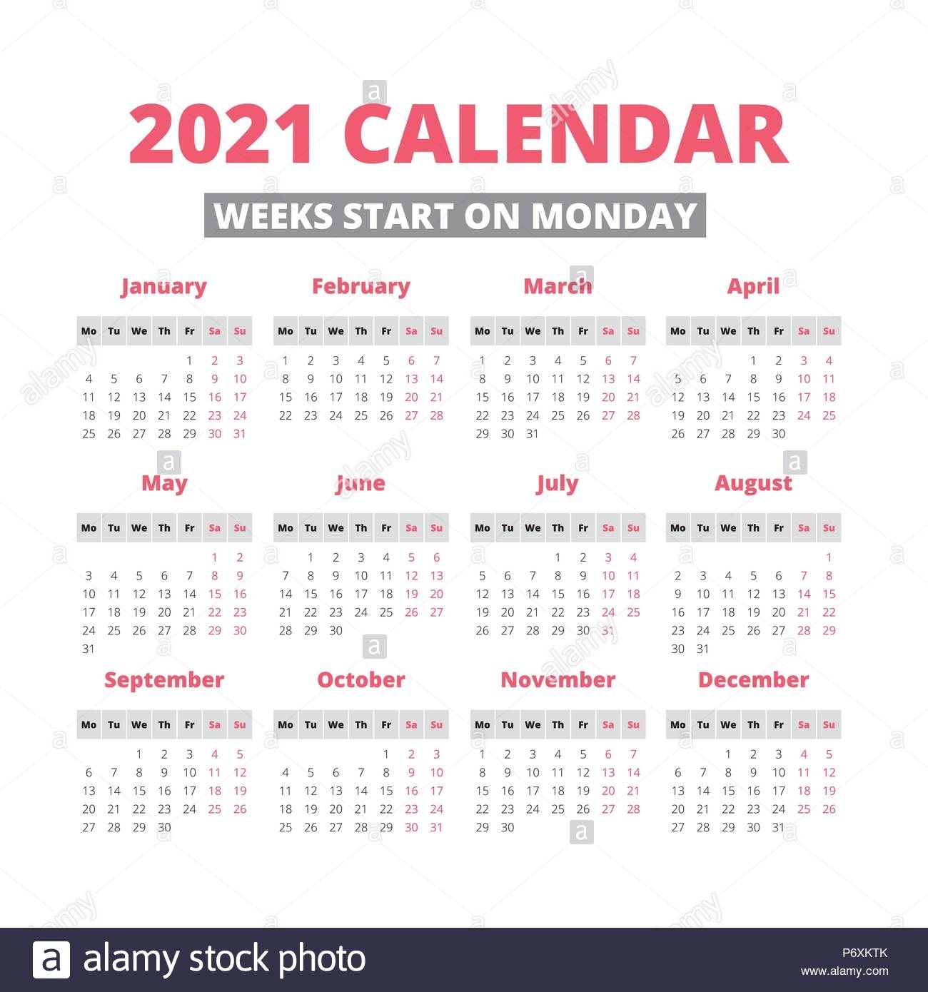 Get Calender 2021 Week Start Monday