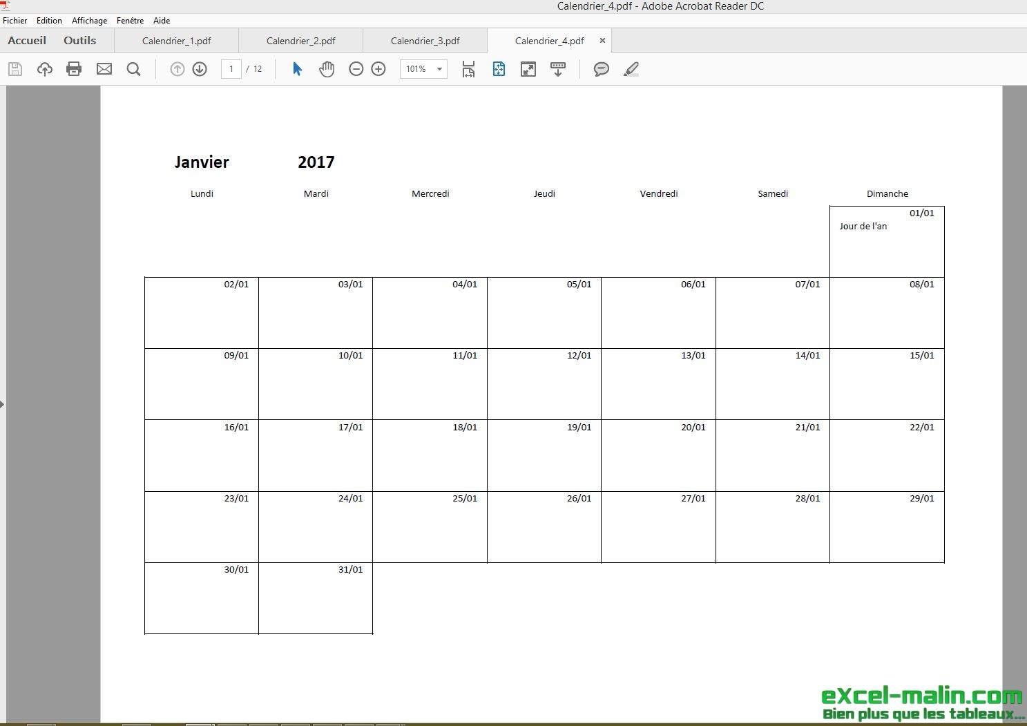 Get Calendrier Mois Excel