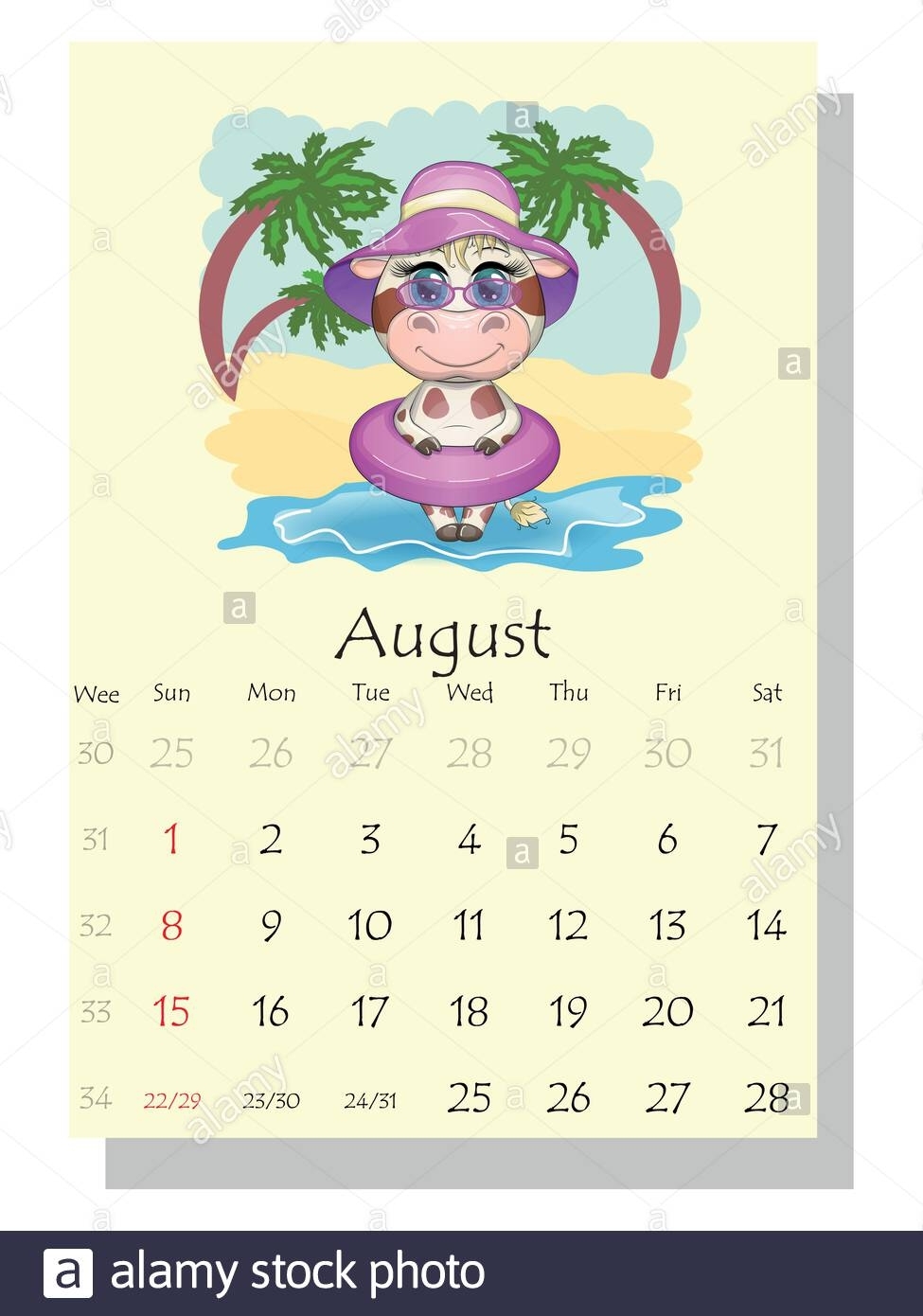 Get Cute August Calendar 2021