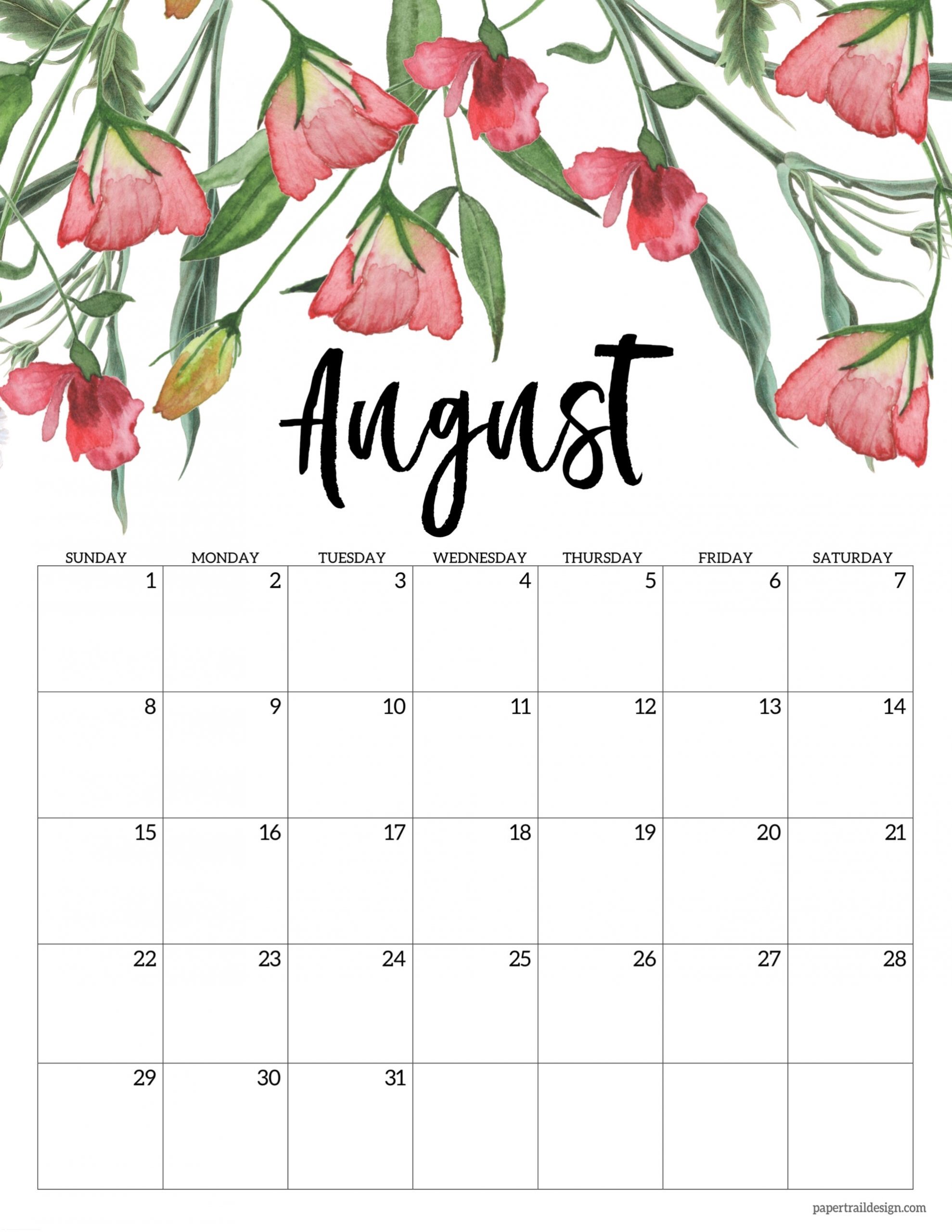 Get Cute August Calendar 2021