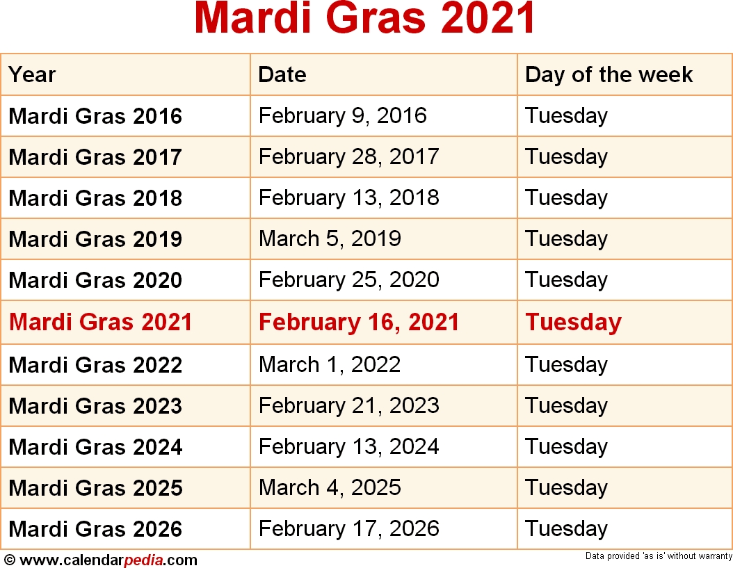 Get Dates For Mardi Gras 2021