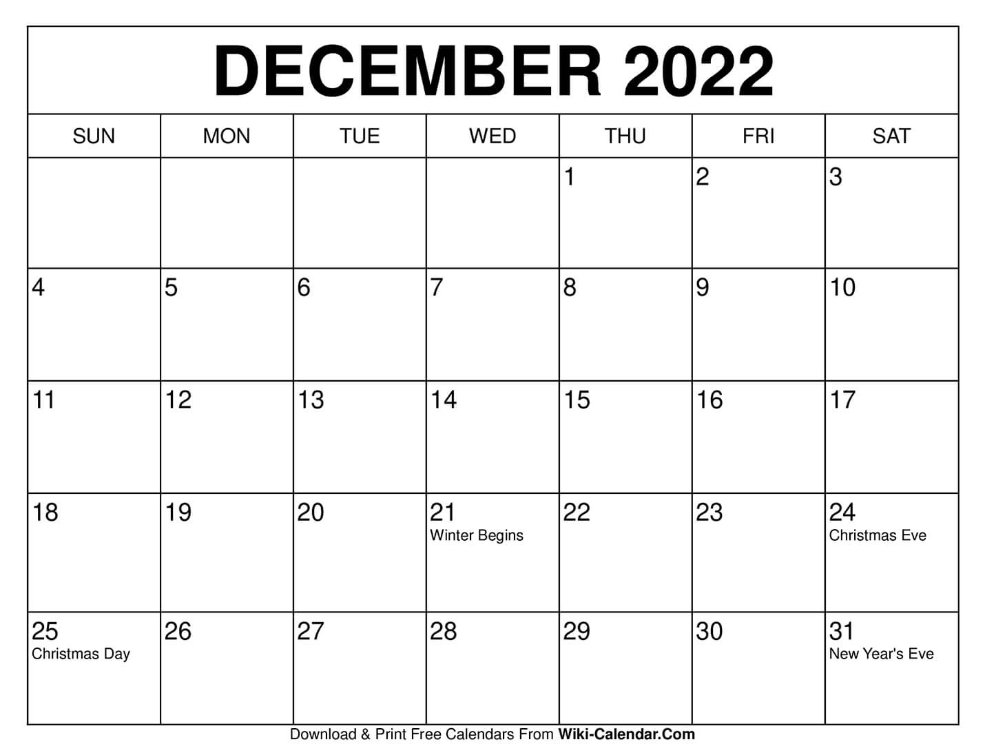Get December Christmas Calendar Printable 2021
