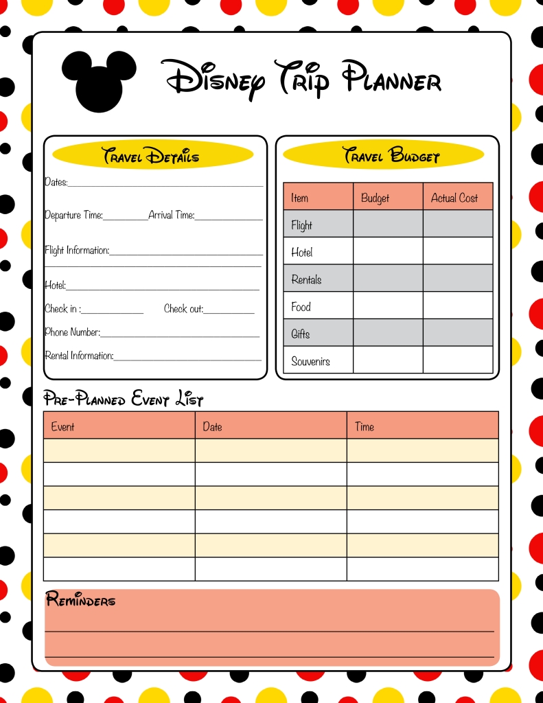 Get Disney Vacation Itinerary Template