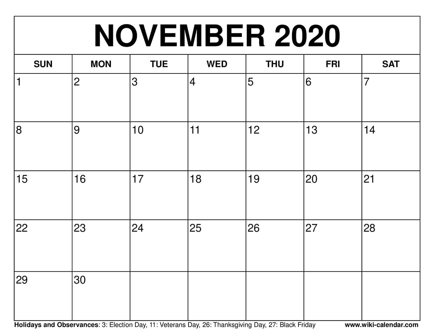 Get Festive November Calendar Blank