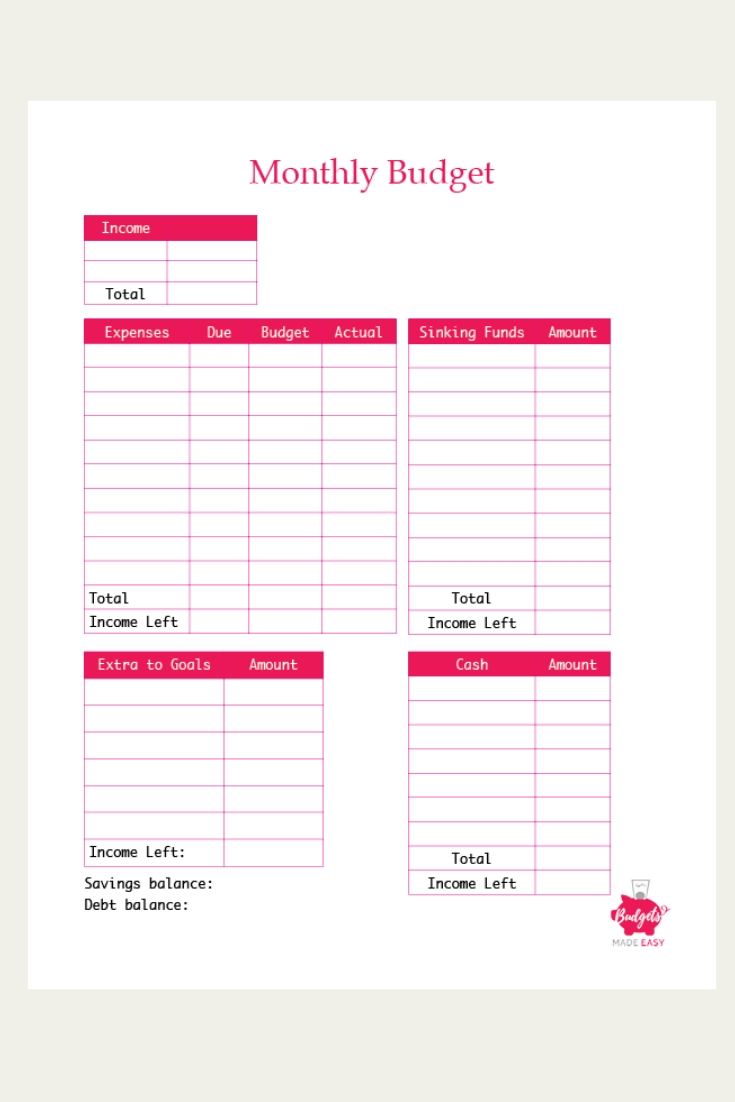 free monthly budget calendar