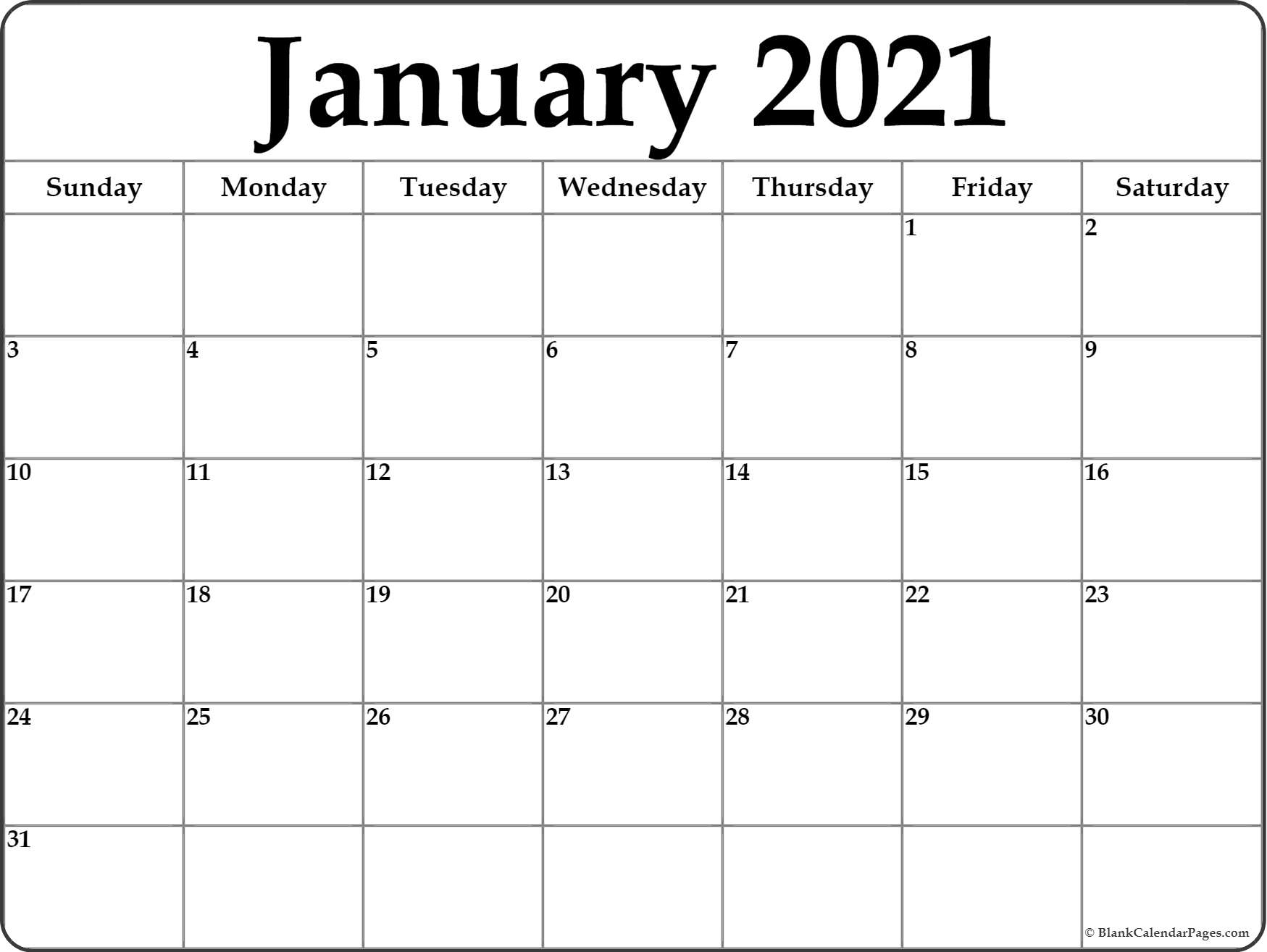 Get Free Printable Calendar 2021 Monthly