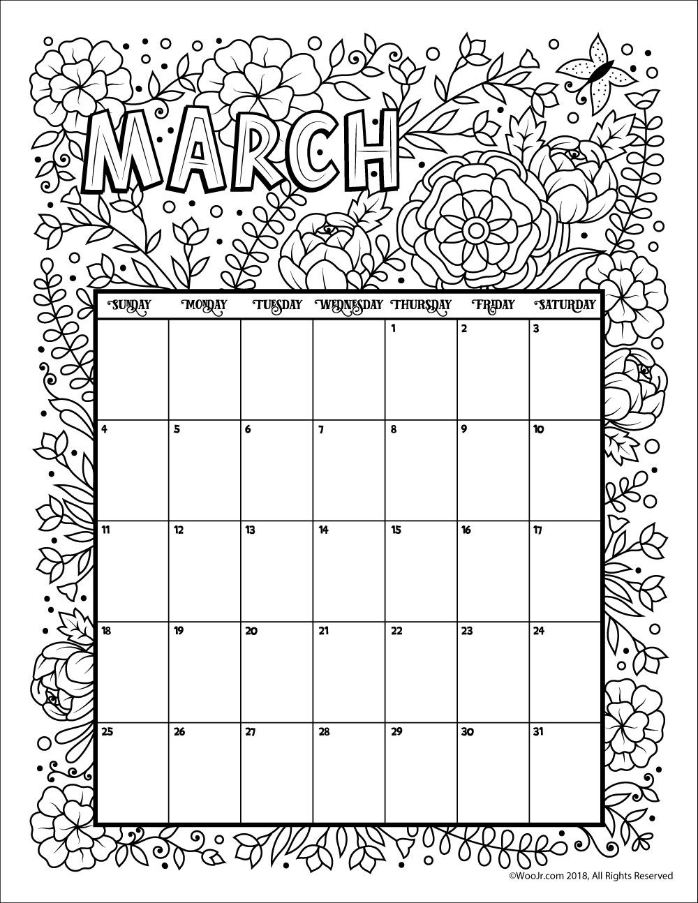Get Free Printable Coloring Calendar 2021