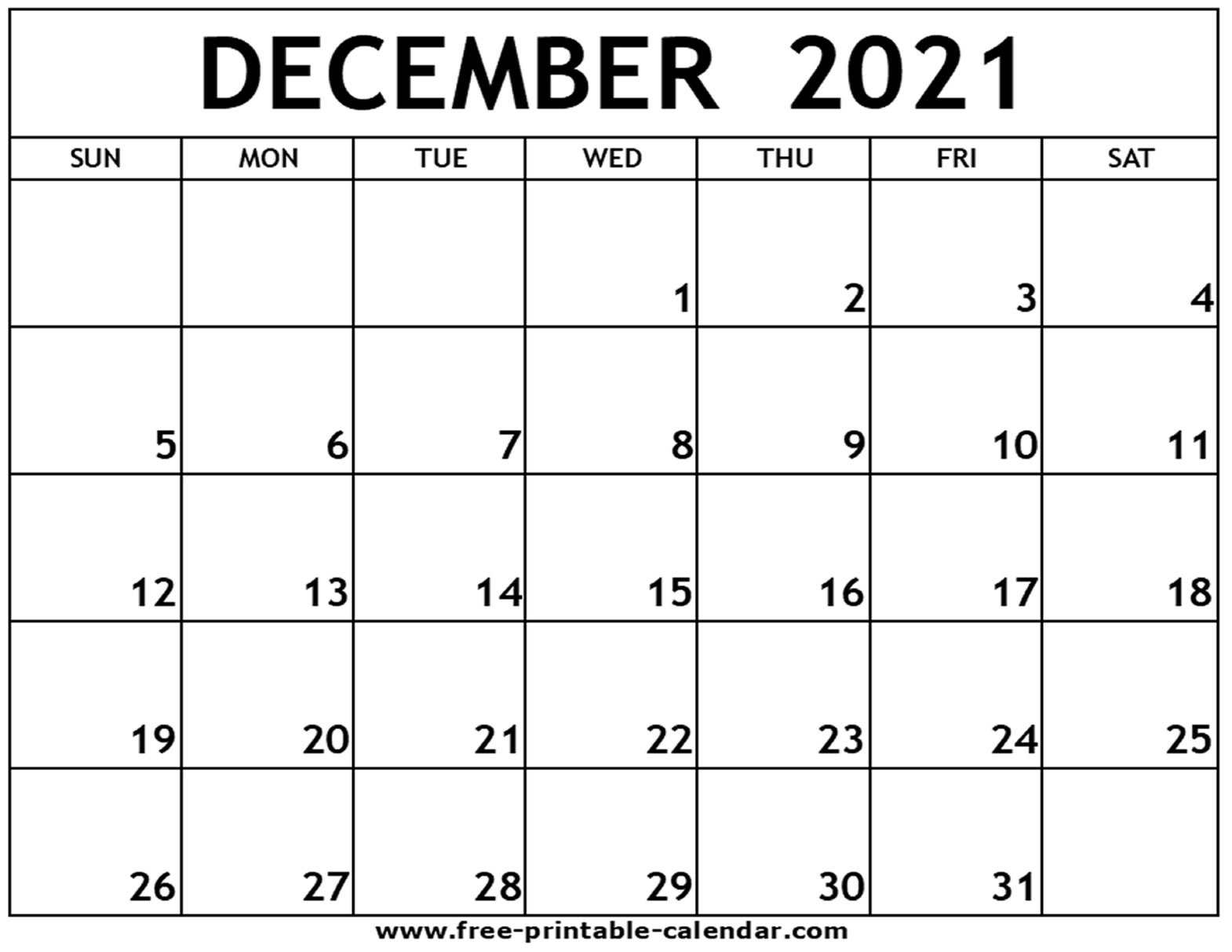 Get Free Printable Monthly Calendar December 2021
