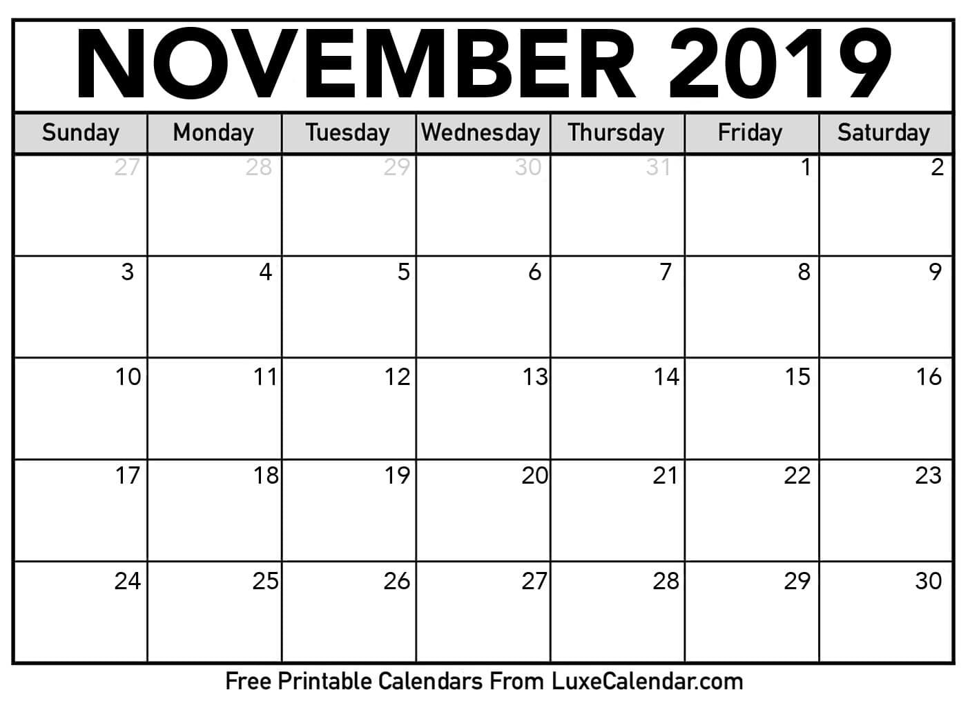 Get Free Printable November Calendar