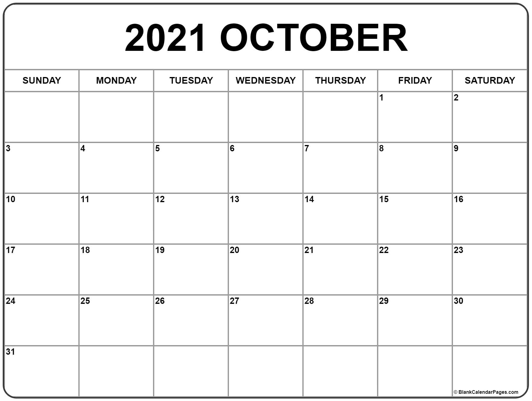 Get Free Printable October 2021 Calendar